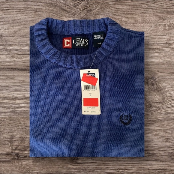 NEW Chaps Men's Classic Fit Crew Neck 100% Cotton Sweater Royal Size: Large - Picture 2 of 8